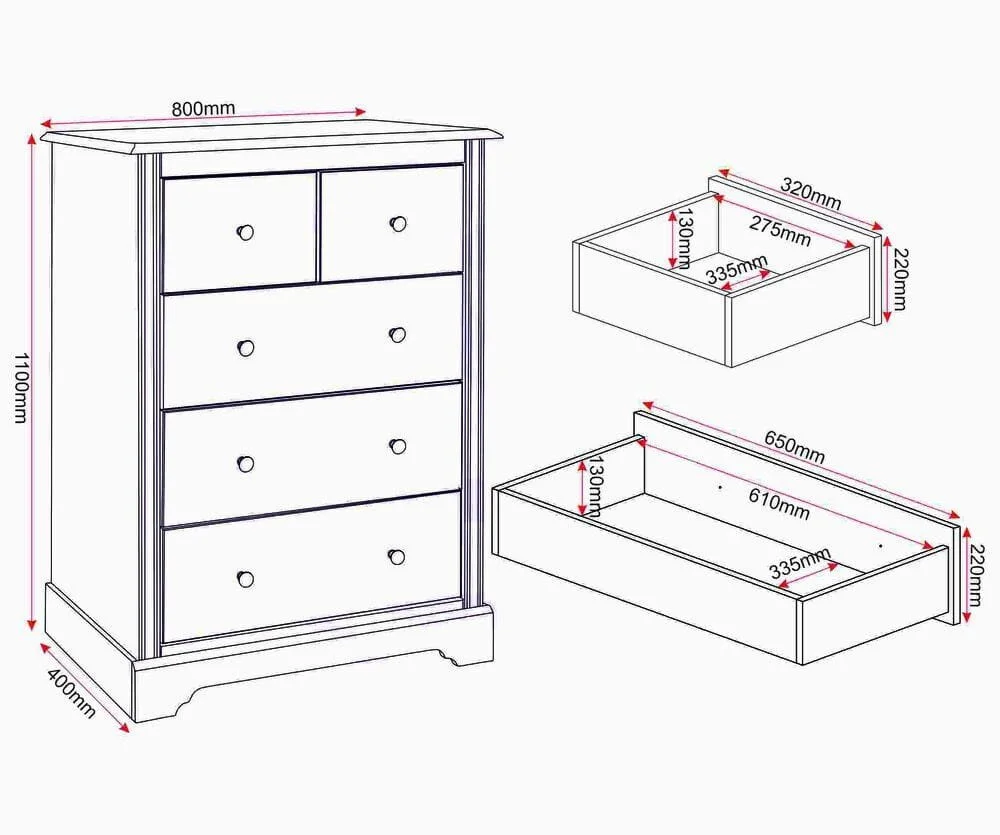 Seconique Seconique Stratford White Wooden 3+2 Drawer Chest of Drawers