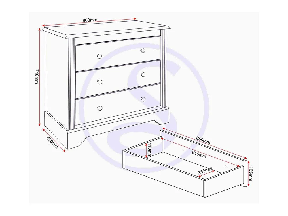 Seconique Seconique Stratford White Wooden 3 Drawer Chest of Drawers