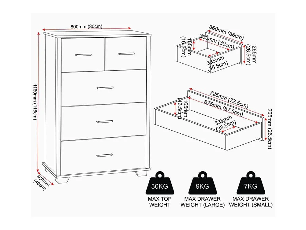 Seconique Seconique Oliver Light Oak Wooden 3+2 Drawer Chest of Drawers