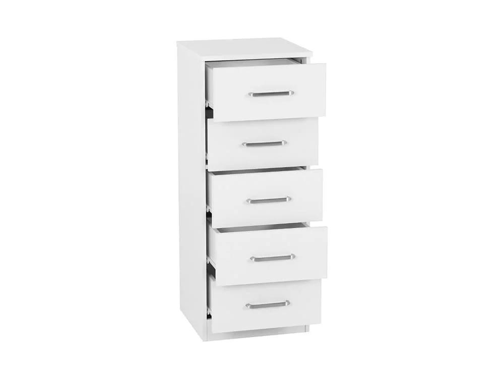 Seconique Seconique Dakota White Wooden 5 Drawer Narrow Chest of Drawers