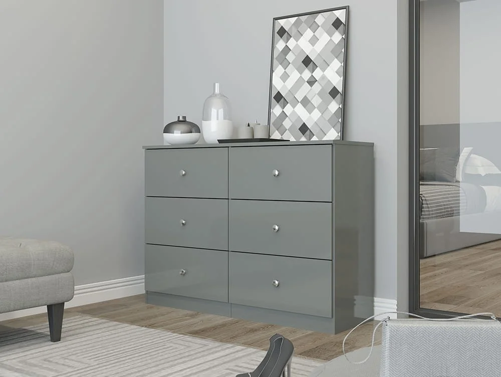 Seconique Seconique Denver Grey Gloss 3+3 Drawer Chest of Drawers