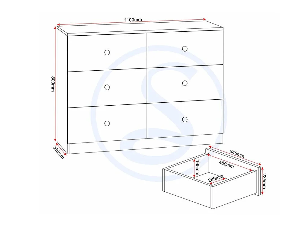Seconique Seconique Denver Grey Gloss 3+3 Drawer Chest of Drawers