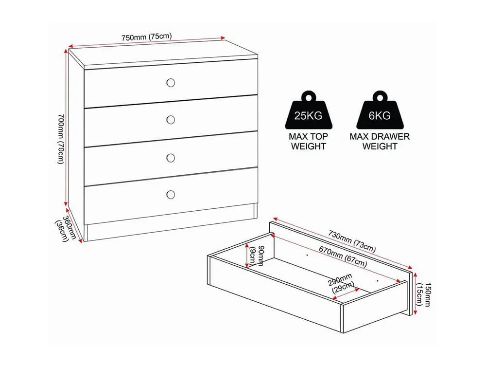 Seconique Seconique Denver Grey Gloss 4 Drawer Chest of Drawers