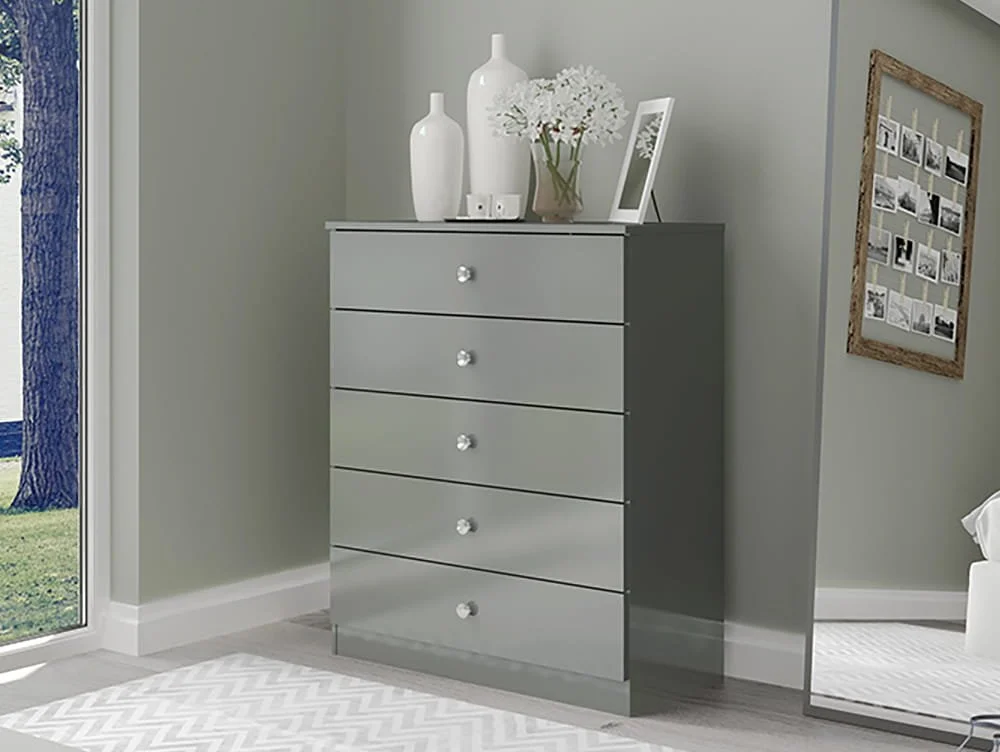 Seconique Seconique Denver Grey Gloss 5 Drawer Chest of Drawers