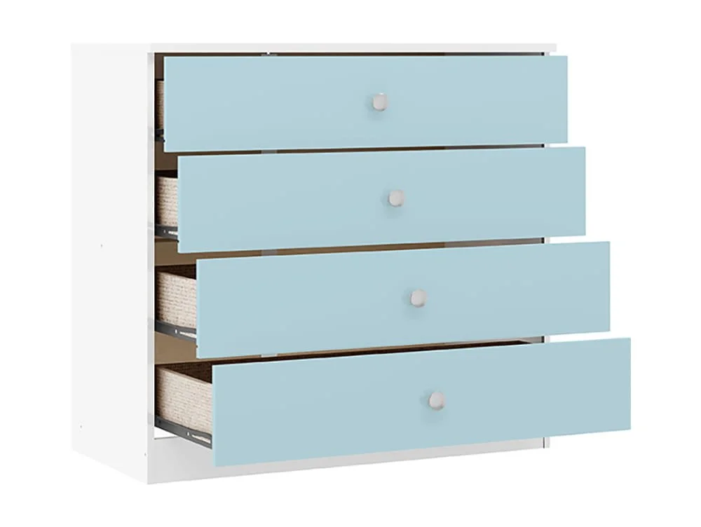 Seconique Seconique Denver White and Blue Gloss 4 Drawer Chest of Drawers