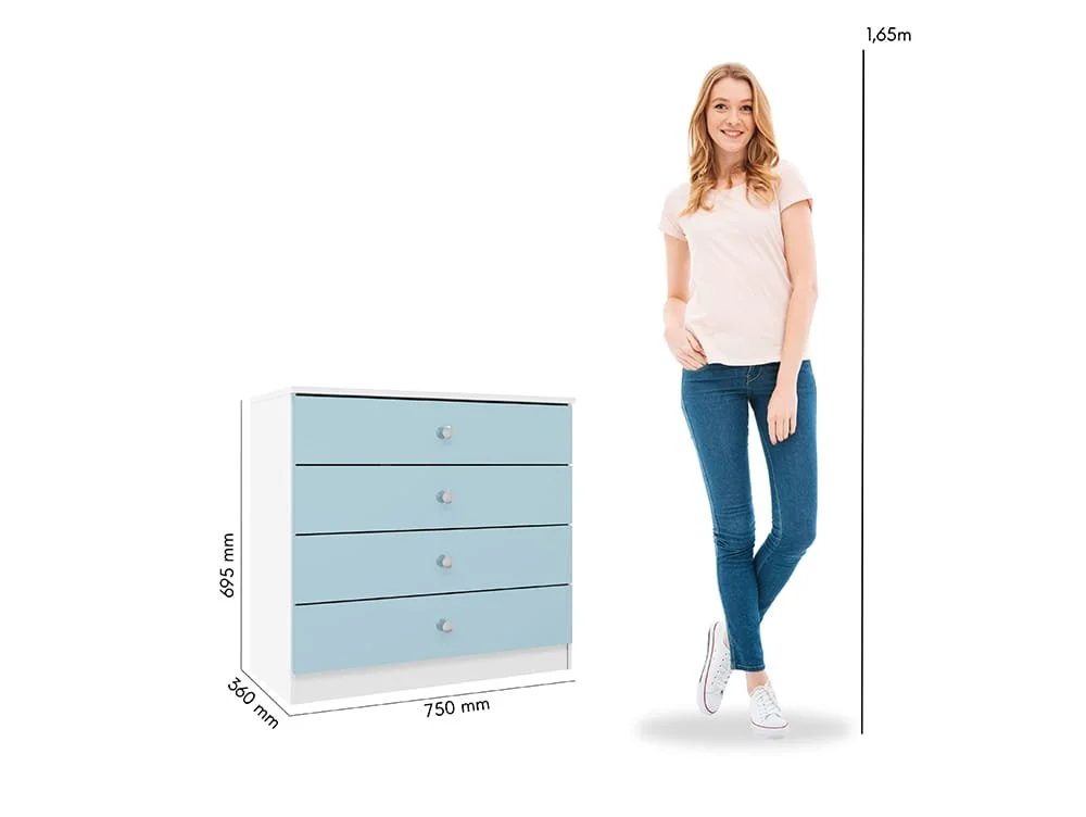 Seconique Seconique Denver White and Blue Gloss 4 Drawer Chest of Drawers