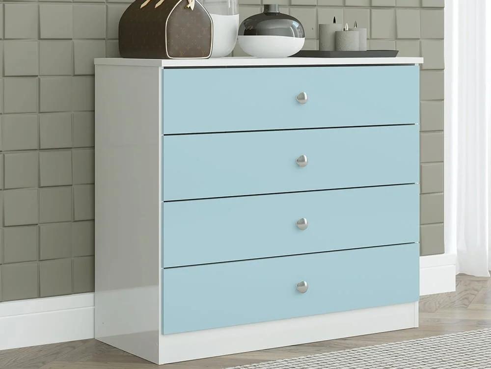 Seconique Seconique Denver White and Blue Gloss 4 Drawer Chest of Drawers