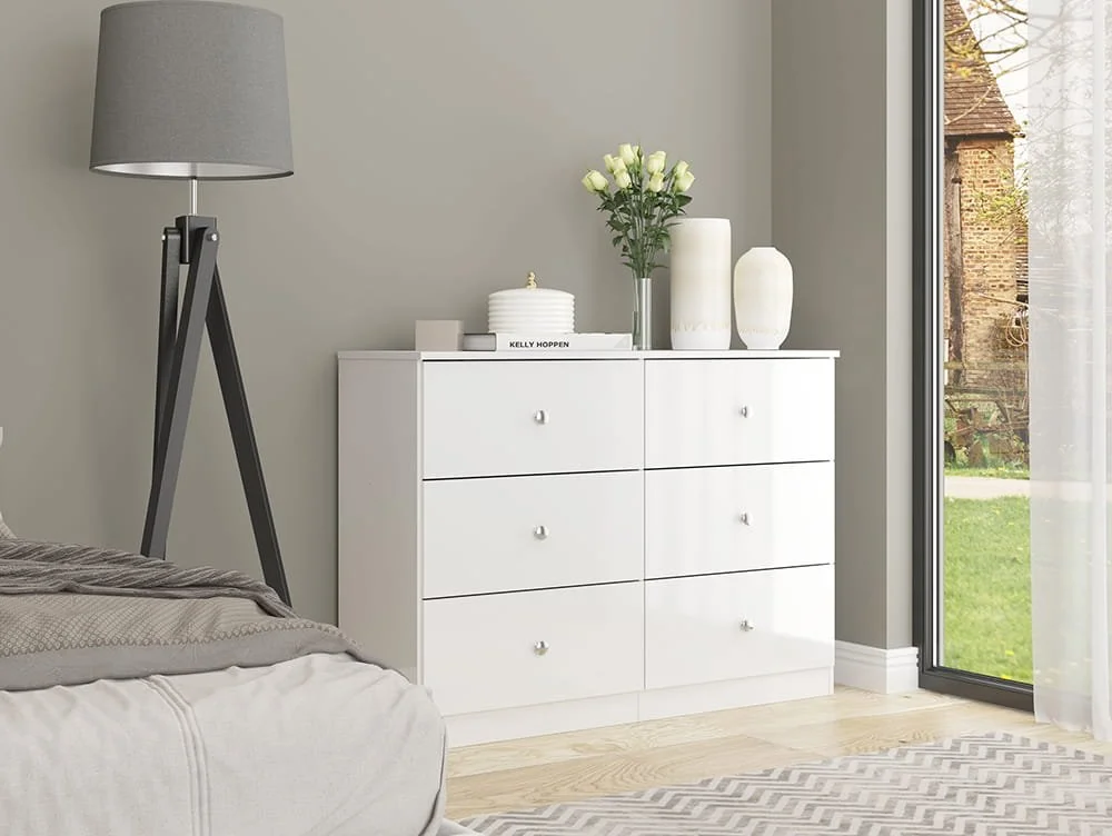 Seconique Seconique Denver White Gloss 3+3 Drawer Chest of Drawers