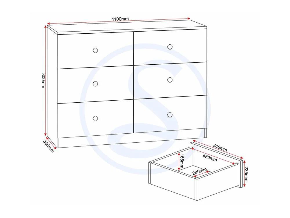 Seconique Seconique Denver White Gloss 3+3 Drawer Chest of Drawers