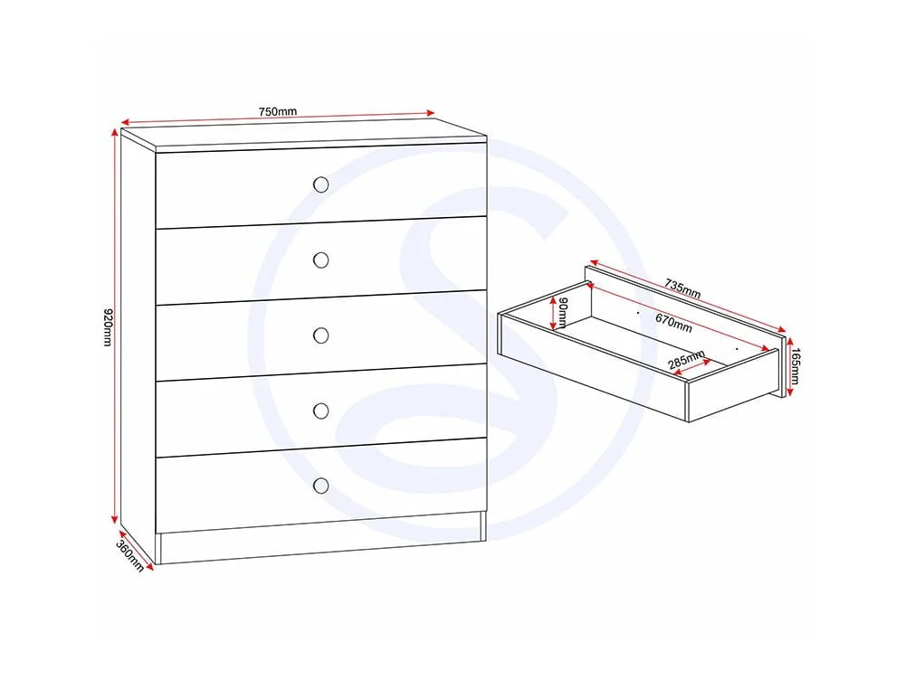 Seconique Seconique Denver White Gloss 5 Drawer Chest of Drawers