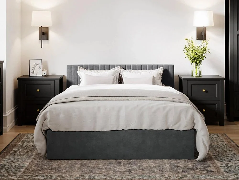 LPD Clearance - LPD Berlin Silver Velvet Ottoman Bed Frame