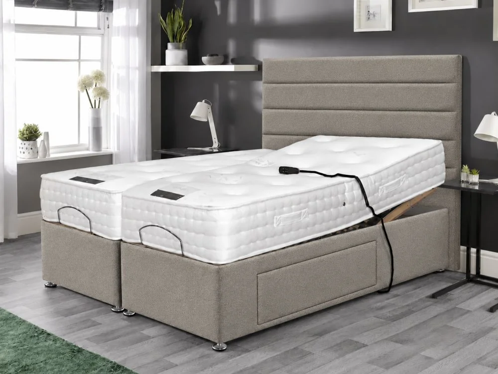 Willow & Eve Clearance - Willow & Eve Luxury Cloud Pocket 1000 5ft King Size (2 x 2ft6) Electric Adjustable Bed in Venice Silver with Floor Standing Headboard