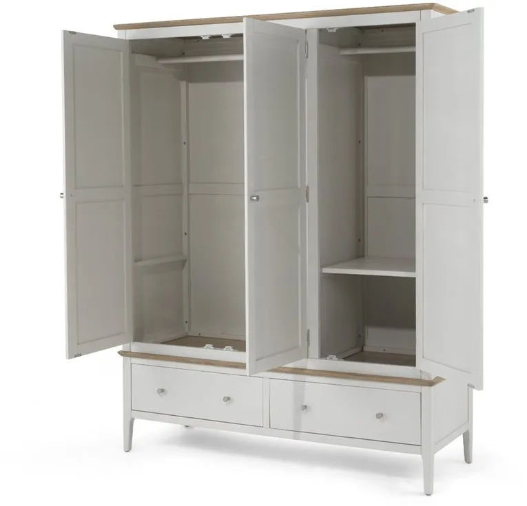 Archers Cotswold Grey and Oak 3 Door 2 Drawer Mirrored Large Triple Wardrobe Part Assembled