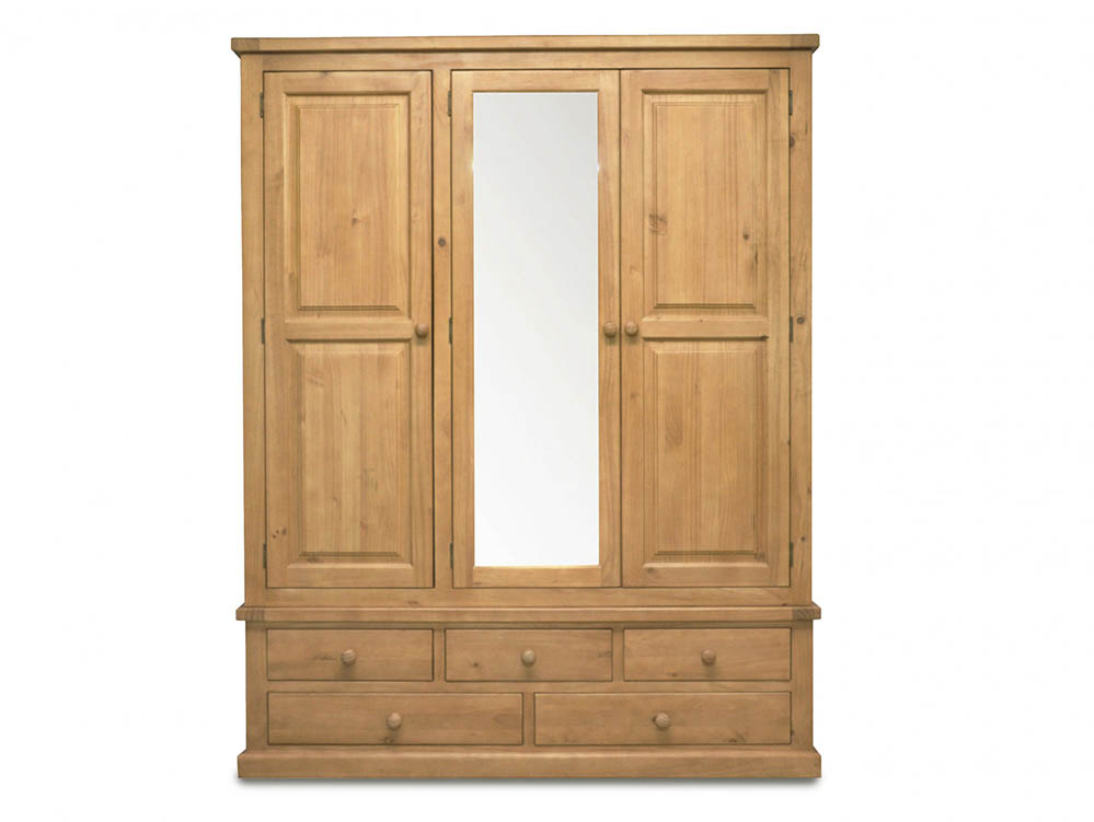 Archers Archers Langdale 3 Door 5 Drawer Pine Wooden Large Triple Mirrored Wardrobe (Part Assembled)