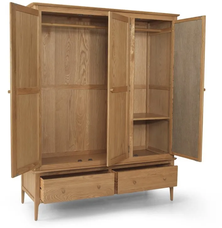 Archers Archers Windermere 3 Door 2 Drawer Mirrored Oak Wooden Large Triple Wardrobe (Part Assembled)