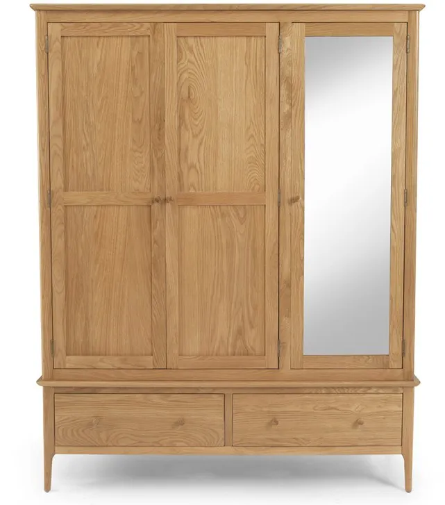 Archers Archers Windermere 3 Door 2 Drawer Mirrored Oak Wooden Large Triple Wardrobe (Part Assembled)