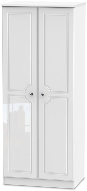 ASC ASC 2ft6 Quartz White High Gloss 2 Door Double Wardrobe (Assembled)