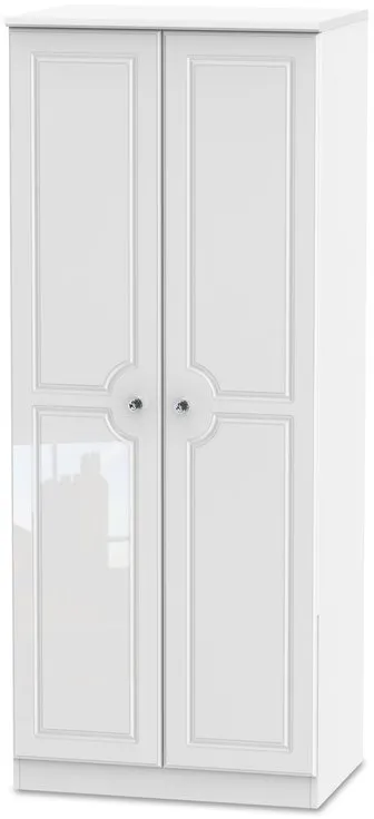 ASC ASC 2ft6 Quartz White High Gloss 2 Door Double Wardrobe (Assembled)