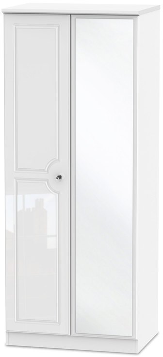 ASC ASC 2ft6 Quartz White High Gloss 2 Door Mirrored Double Wardrobe (Assembled)