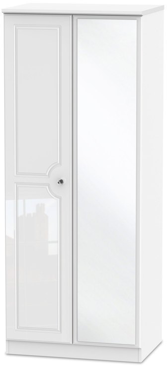 ASC ASC 2ft6 Quartz White High Gloss 2 Door Mirrored Double Wardrobe (Assembled)