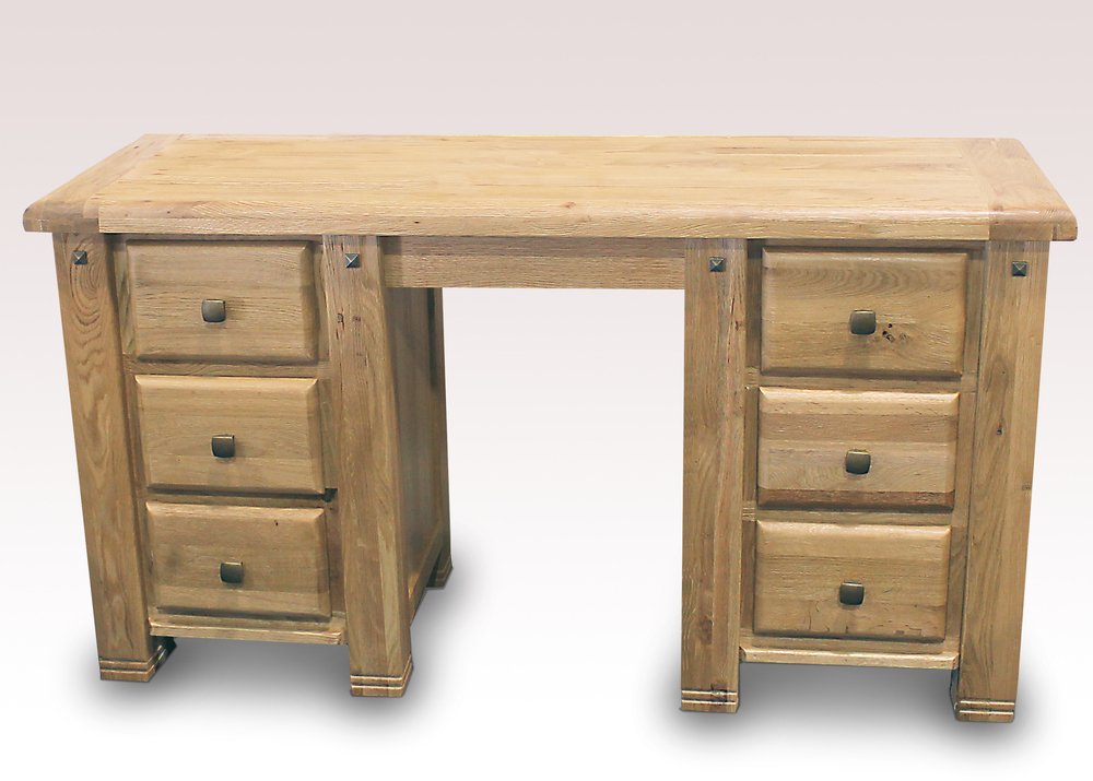 ASC ASC Balmoral Double Pedestal Oak Wooden Dressing Table (Assembled)