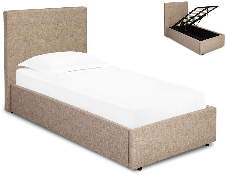 LPD LPD Lucca 3ft Single Beige Upholstered Fabric Ottoman Bed Frame