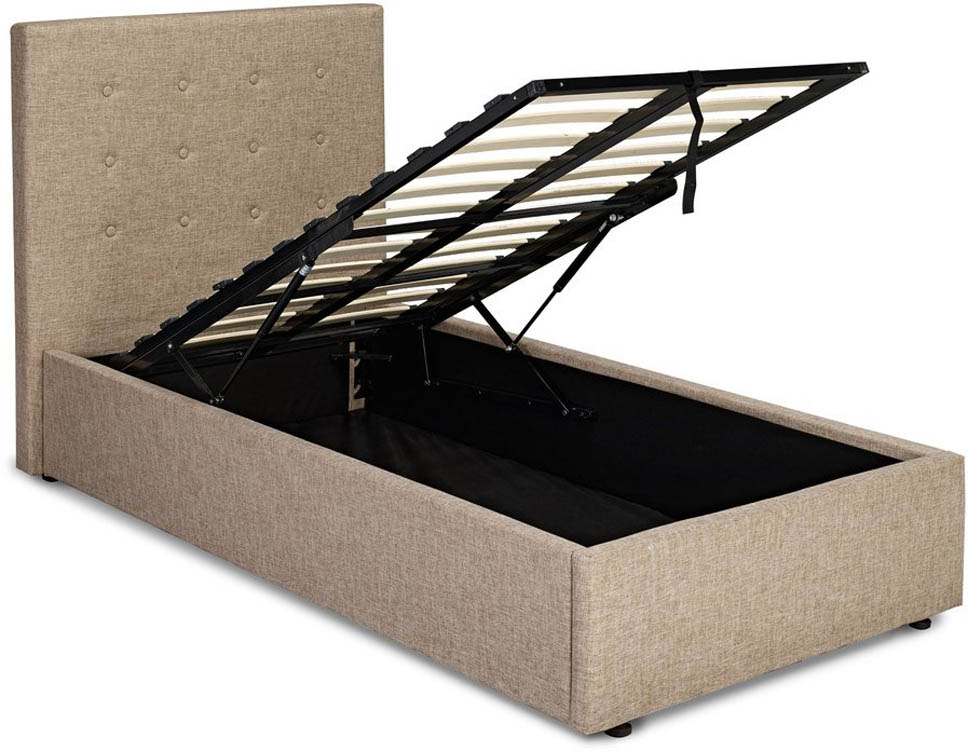 LPD LPD Lucca 3ft Single Beige Upholstered Fabric Ottoman Bed Frame