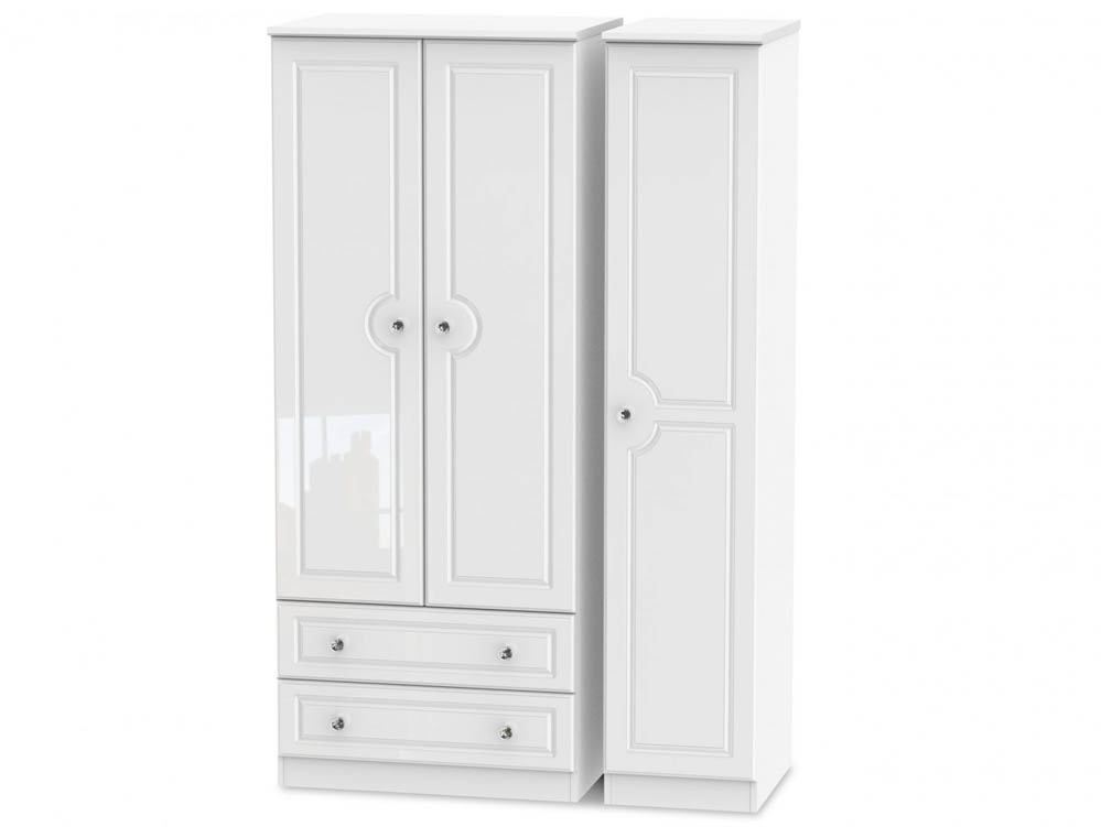 ASC ASC Quartz White High Gloss 3 Door 2 Drawer Triple Wardrobe (Assembled)