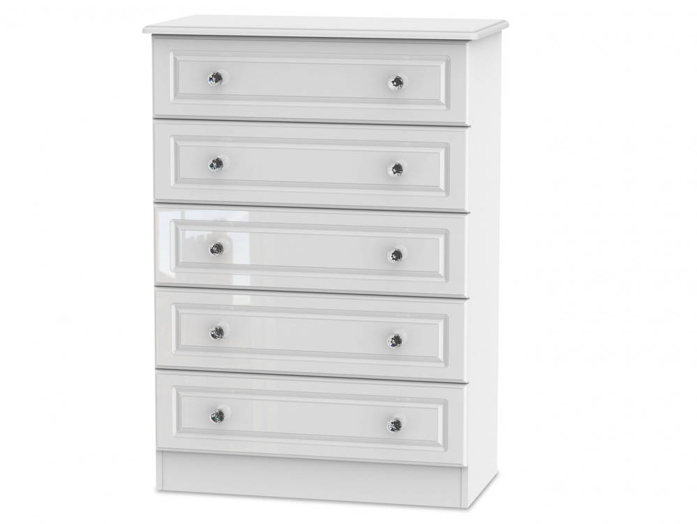 ASC ASC Quartz White High Gloss 5 Drawer Chest of Drawers (Assembled)