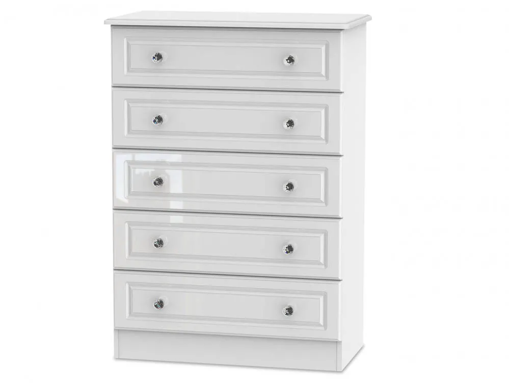 Welcome Welcome Balmoral White High Gloss 5 Drawer Chest of Drawers (Assembled)