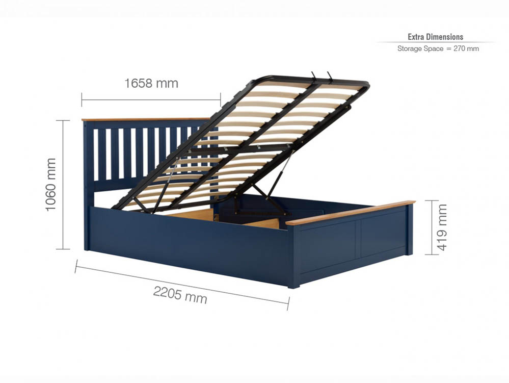 Navy Blue Wooden Ottoman Bed Frame, Navy Bed Frame King Size