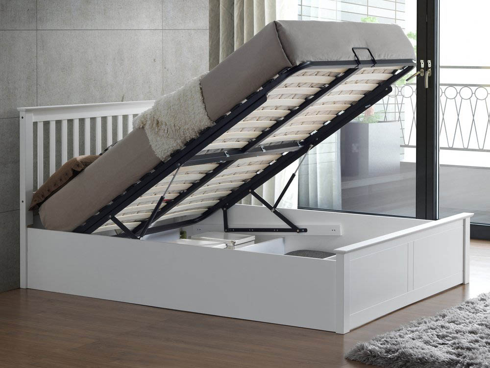 Bedmaster Malmo 5ft King Size White Wooden Ottoman Bed Frame Archers Sleepcentre White Wooden Ottoman Bed Frame, Storage Bed King Size White