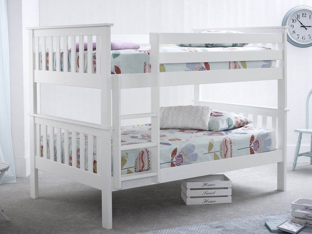 4ft White Wooden Bunk Bed Frame, White Double Bunk Bed