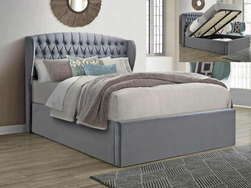 Bedmaster Bedmaster Warwick 4ft6 Double Grey Velvet Upholstered Fabric Ottoman Bed Frame