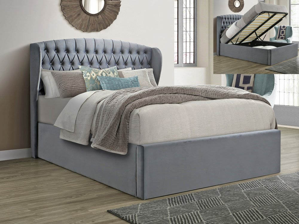 Bedmaster Bedmaster Warwick 5ft King Size Grey Velvet Upholstered Fabric Ottoman Bed Frame