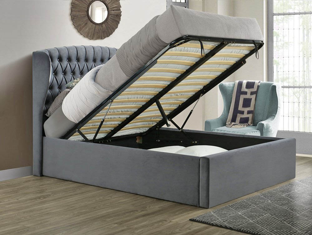 Bedmaster Bedmaster Warwick 5ft King Size Grey Velvet Upholstered Fabric Ottoman Bed Frame