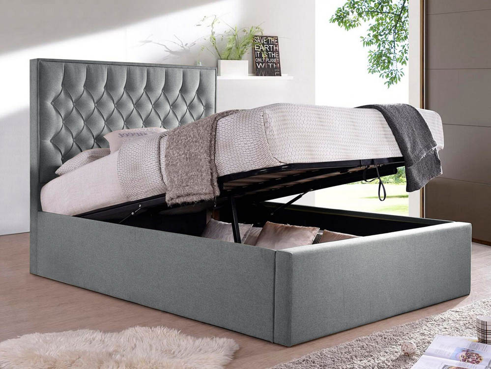 Bedmaster Bedmaster Wilson 4ft6 Double Grey Upholstered Fabric Ottoman Bed Frame