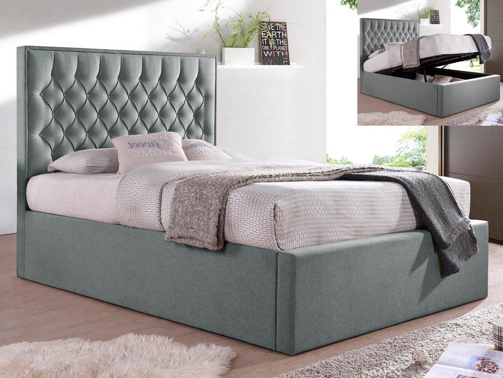 Bedmaster Bedmaster Wilson 5ft King Size Grey Upholstered Fabric Ottoman Bed Frame