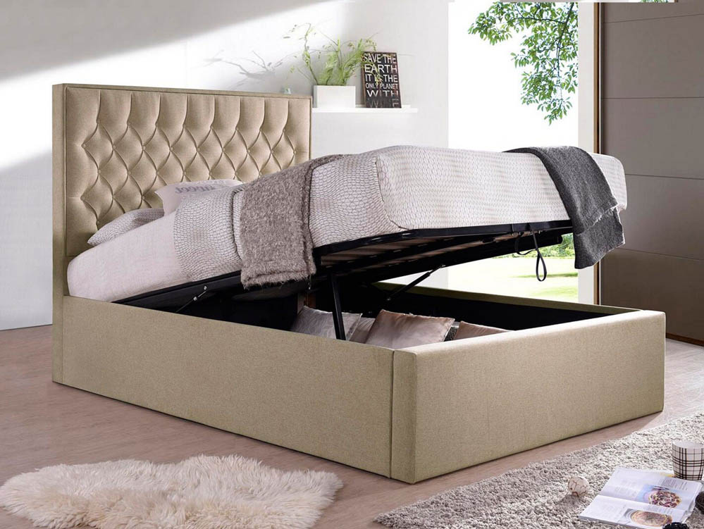 Bedmaster Bedmaster Wilson 5ft King Size Oatmeal Upholstered Fabric Ottoman Bed Frame