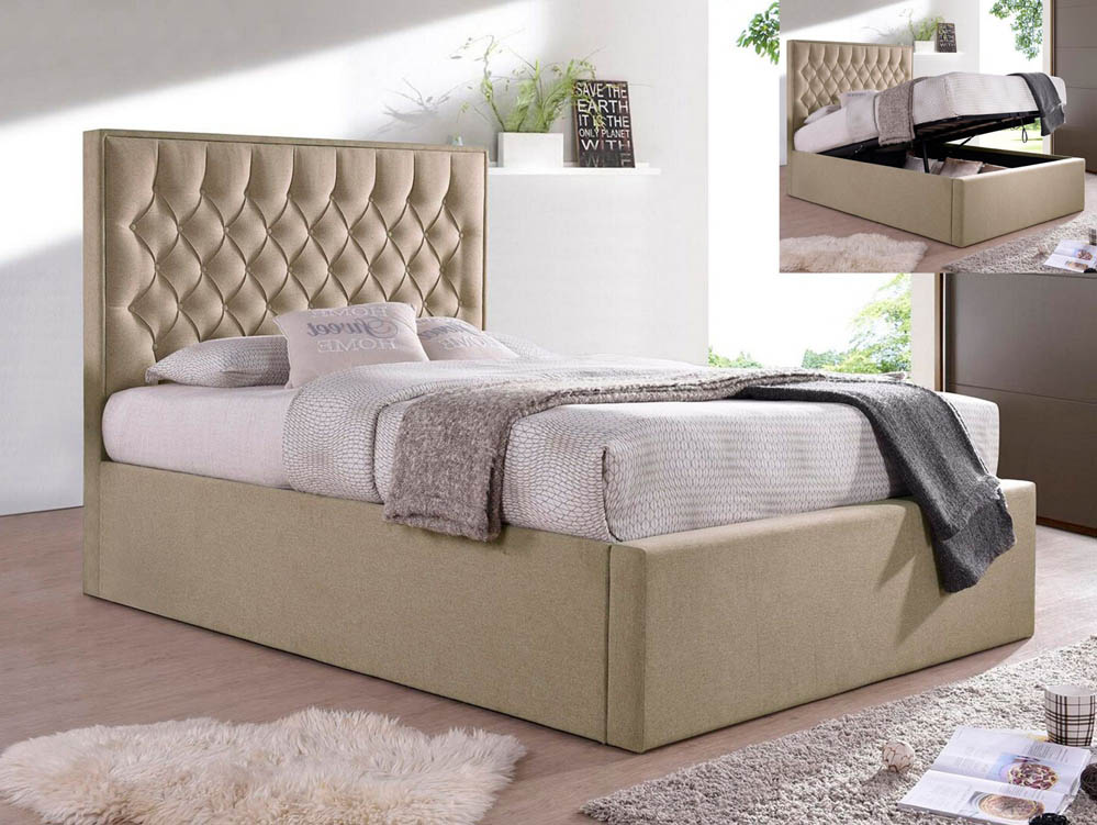 Bedmaster Bedmaster Wilson 5ft King Size Oatmeal Upholstered Fabric Ottoman Bed Frame
