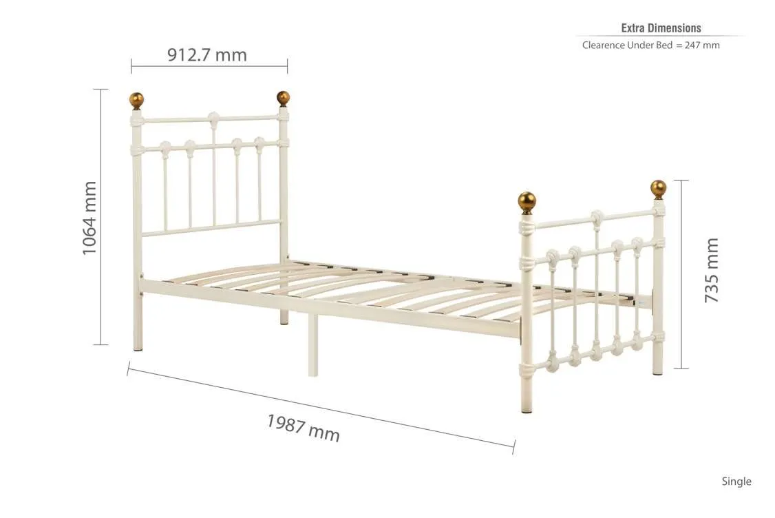 Birlea Furniture & Beds Birlea Atlas 3ft Single Cream Metal Bed Frame