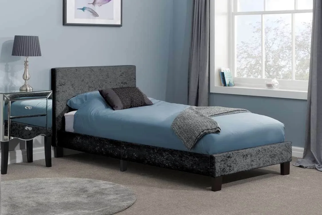 Birlea Furniture & Beds Birlea Berlin 3ft Single Black Crushed Velvet Glitz Fabric Bed Frame