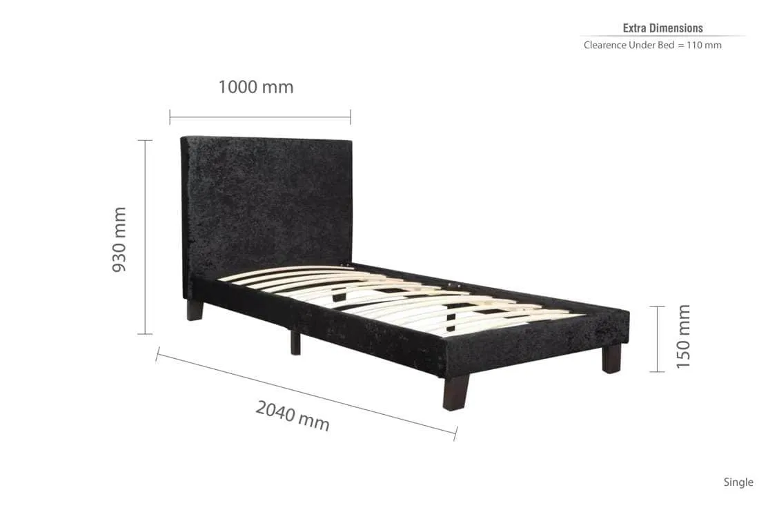 Birlea Furniture & Beds Birlea Berlin 3ft Single Black Crushed Velvet Glitz Fabric Bed Frame