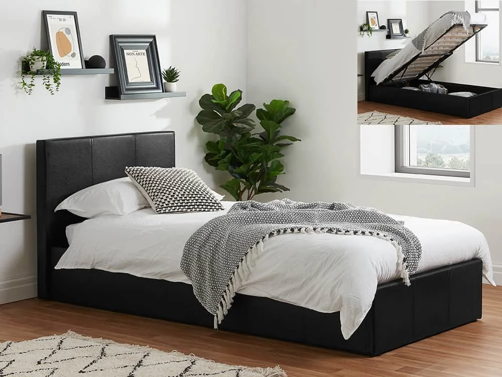 Birlea Furniture & Beds Birlea Berlin 3ft Single Black Faux Leather Ottoman Bed Frame