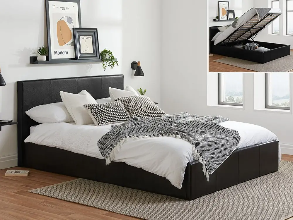 Birlea Birlea Berlin Black Faux Leather Ottoman Bed Frame