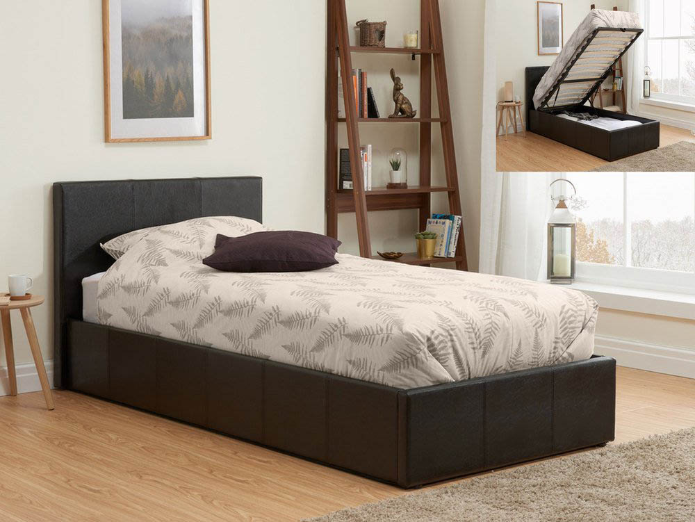 Birlea Birlea Berlin 3ft Single Brown Upholstered Faux Leather Ottoman Bed Frame