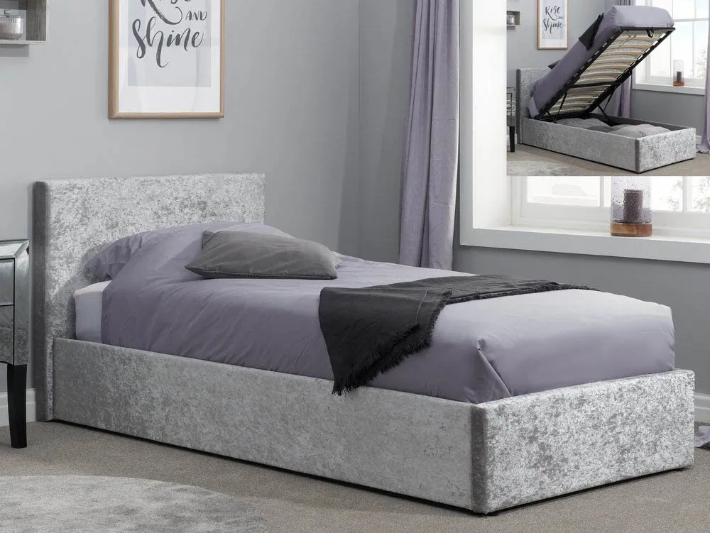 Birlea Furniture & Beds Birlea Berlin 3ft Single Steel Crushed Velvet Glitz Fabric Ottoman Bed Frame