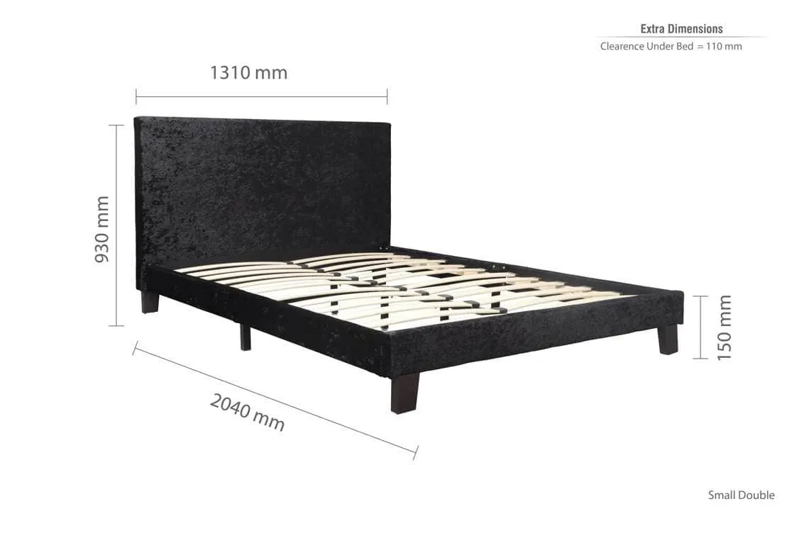 Birlea Furniture & Beds Birlea Berlin 4ft Small Double Black Crushed Velvet Glitz Fabric Bed Frame