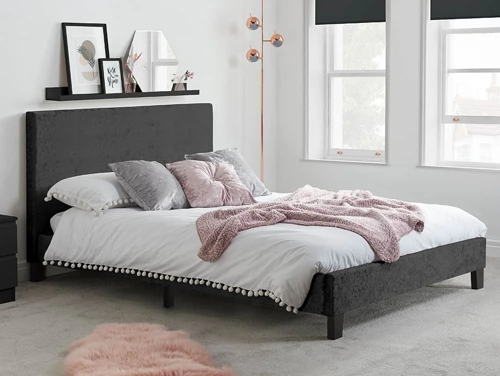 Birlea Furniture & Beds Birlea Berlin 4ft Small Double Black Crushed Velvet Glitz Fabric Bed Frame