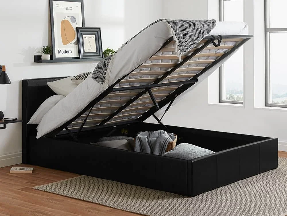 Birlea Furniture & Beds Birlea Berlin 4ft Small Double Black Faux Leather Ottoman Bed Frame